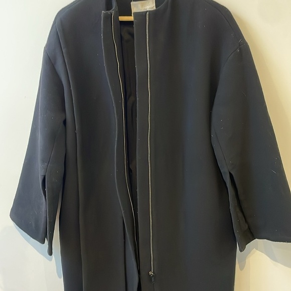 Oak + fort womens cocoon wool coat XS long zipper shawl scarf attached black - Picture 5 of 13